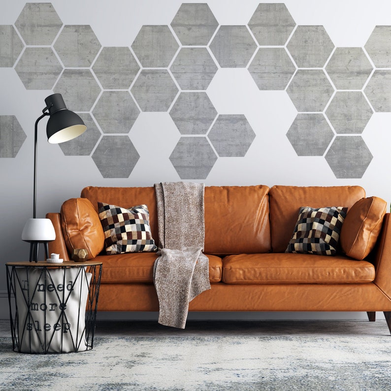Concrete Removable Grey Wall Decal 8 Hexagon Etsy