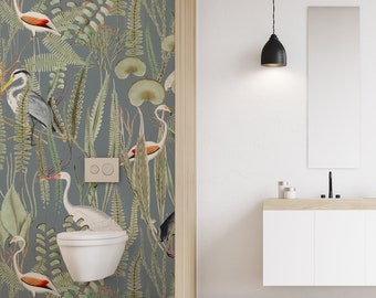 Heron Bird Stalk Reeds Wallpaper Custom Color Background - Etsy Heron Bird Stalk Reeds Wallpaper Custom Color Background - Etsy