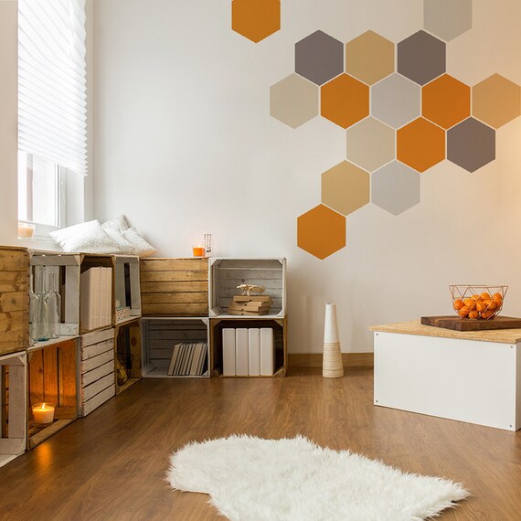 Téléchargement gratuit Images Nids D Abeille Amovible Stickers Art Mural Geometrique Orange Et actualisé par
