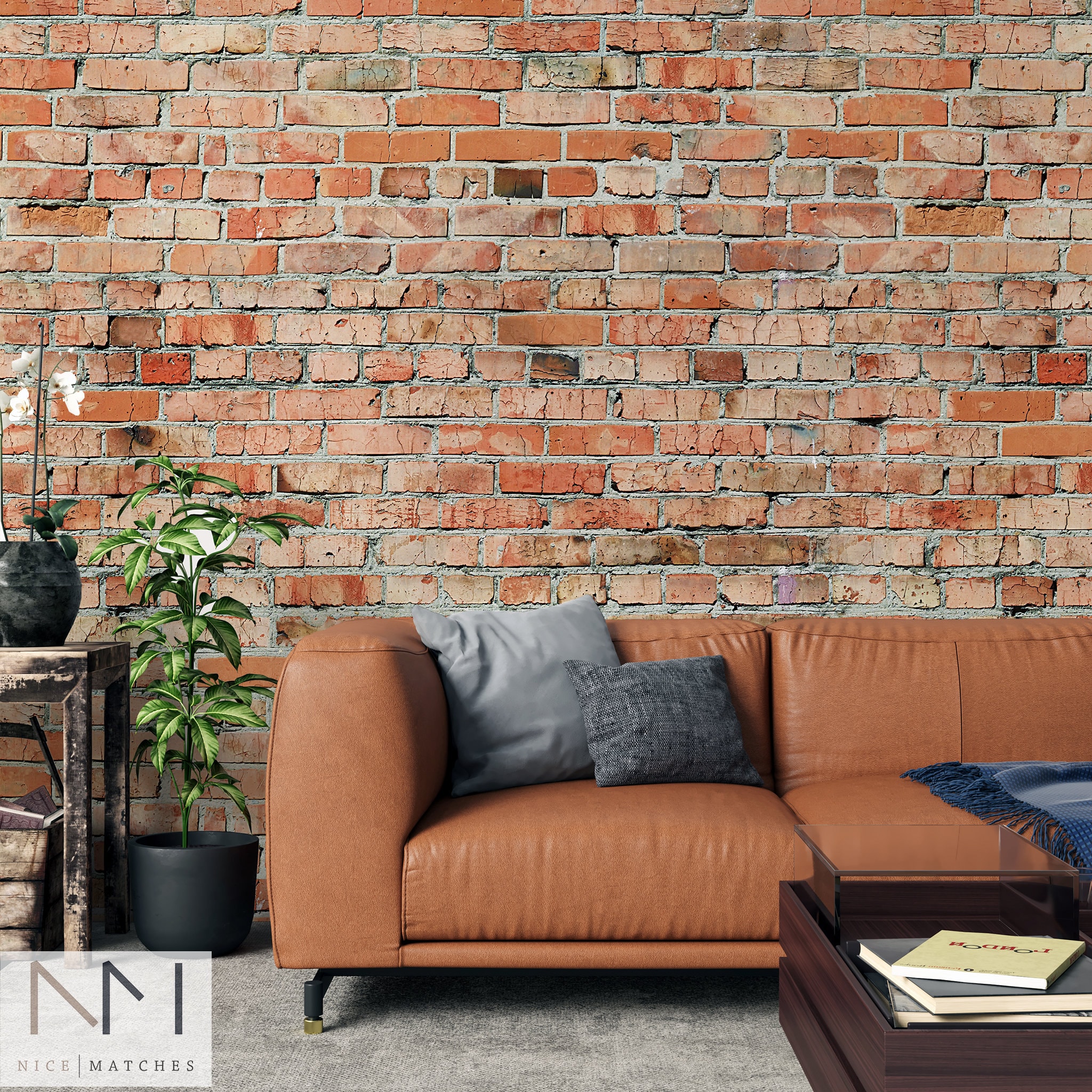 Plain Faux Brick Wall Decal Horizontal Panel Mural Peel & Stick Graphic  Removable Wallpaper DIY Home Decor Industrial Style 24 X 48 Inches 