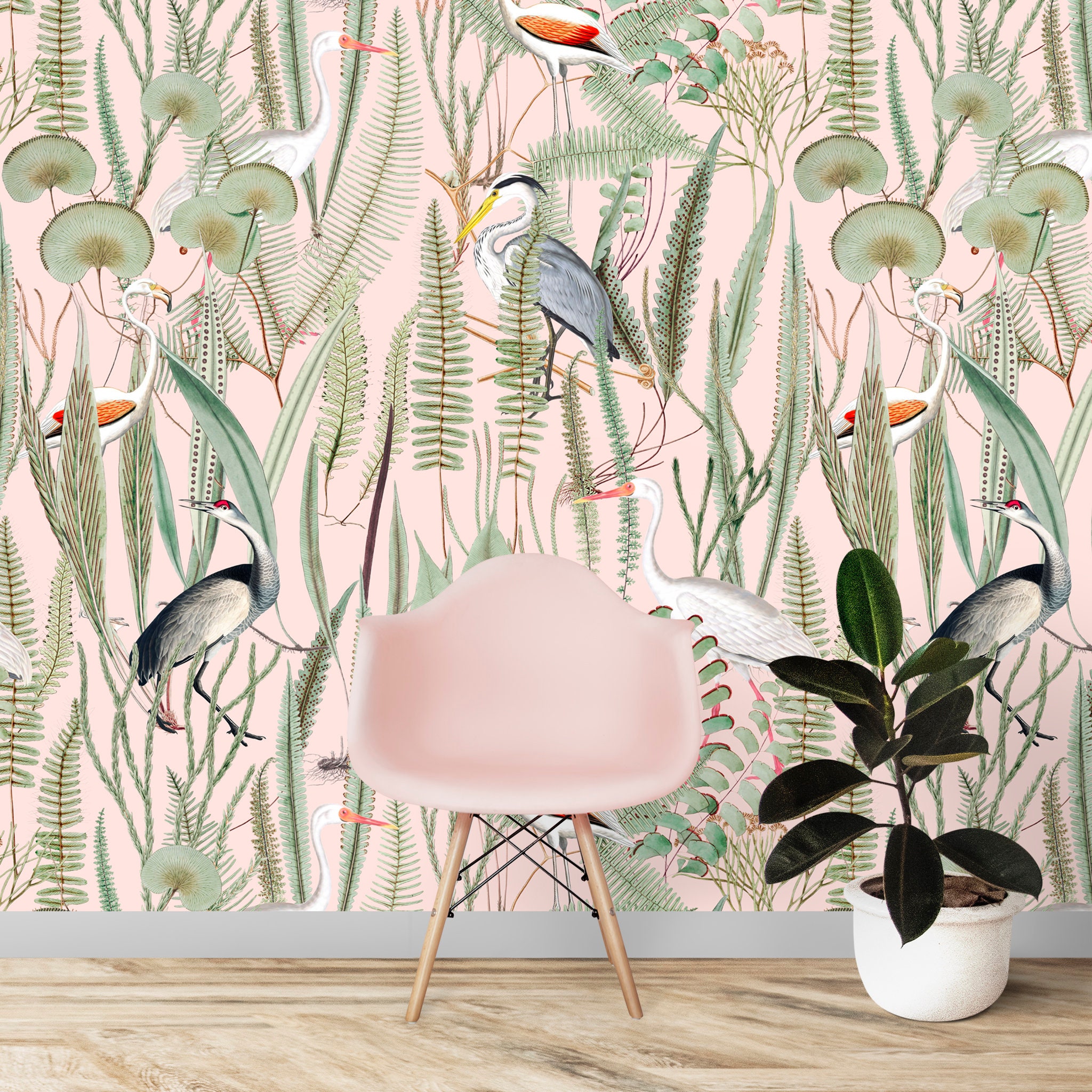 Heron Bird Stalk Reeds Wallpaper Custom Color Background Etsy