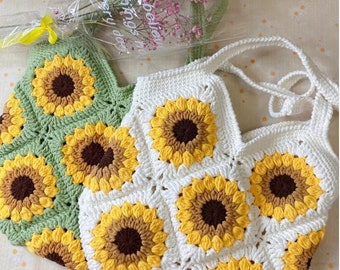 Sunflower tote bag granny square crochet kit-gifts for beginners! X-mas gifts, birthday gifts