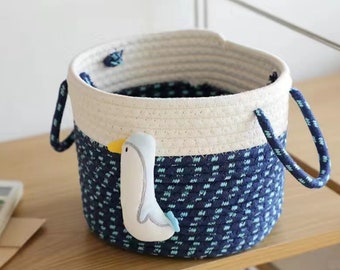 Cotton Rope Basket, Bathroom Baskets, Storage Basket, Perfect for Kids and Dog Toys,Cute penguin Basket, Yellow duck basket