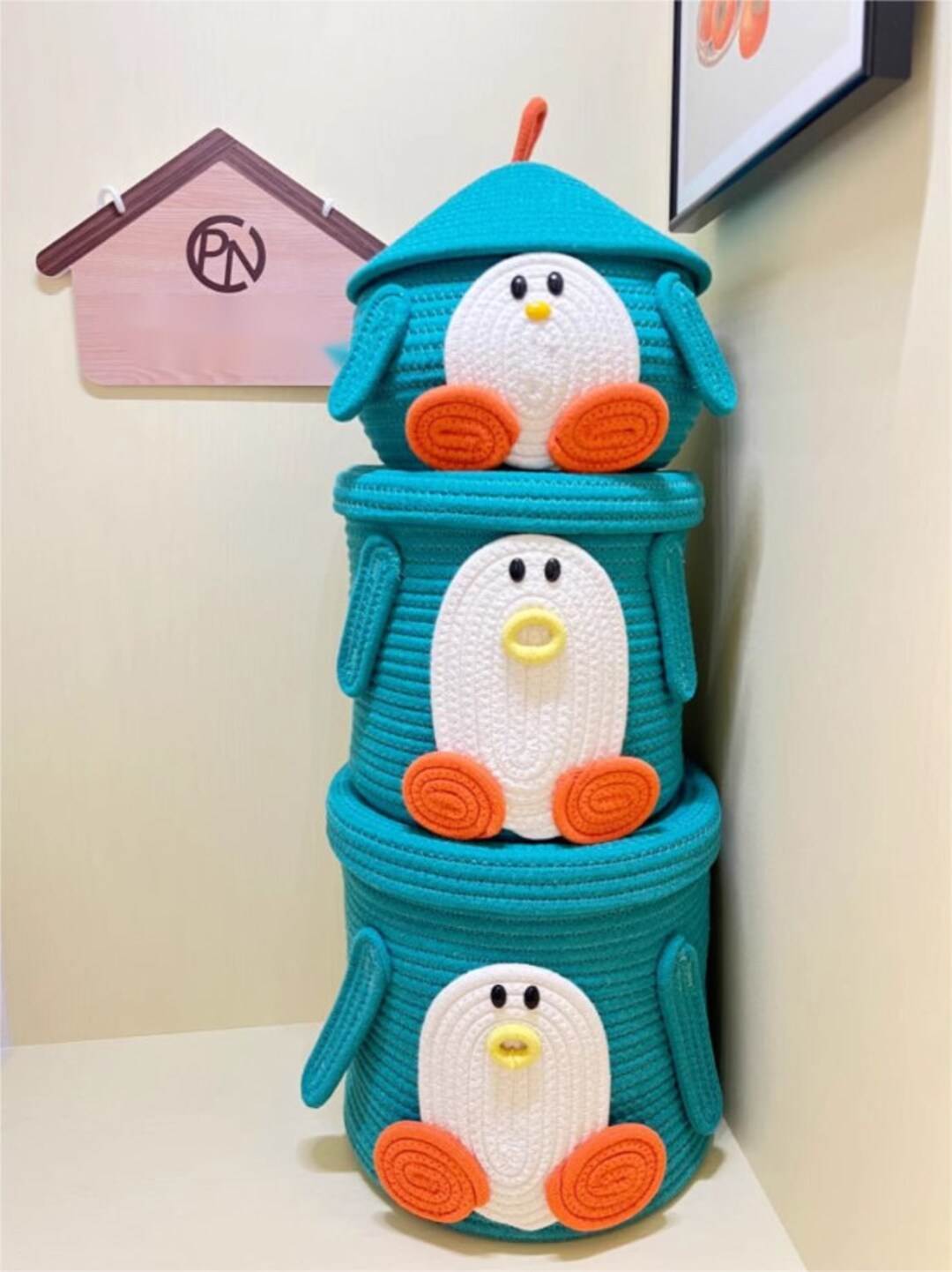 Penguin Woven Rope Basket, Cute Baby Basket, Baby Shower Basket,cotton