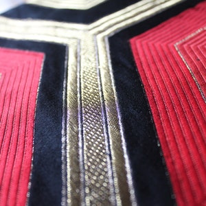 Vintage kimono Obi runner silk black, gold & red mum paulownia crest image 6