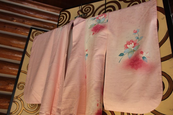 Vintage Kimono light pink with peony - image 3