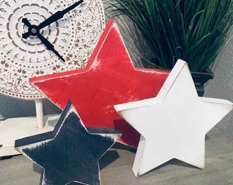 Set of 3 Rustic Wood Stars (Red/White/Blue)