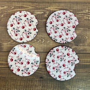 Car Coasters Set of two red cherries ceramic / neoprene