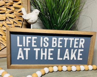 Double-Sided Lake House Shelf Sitter Sign | Rustic Cabin Decor