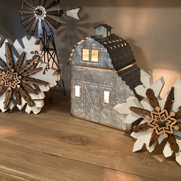 Set of 2 Wood Rustic Snowflakes (Shelf Sitters)