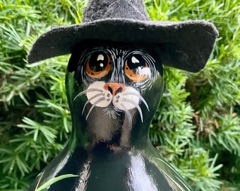 HALLOWEEN CAT WITCH Gourd, Hand Painted Gourd, Unique Gourd Art, Original Design, Halloween Decor, For the Halloween Enthusiast & Cat Lover!