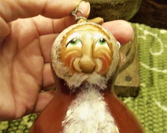 SANTA GOURD ORNAMENT, Americana Santa, Hand Painted, Dried Gourd, Gourd Ornament, Original Art, Santa Collectible, Santa Collector Item, 6"