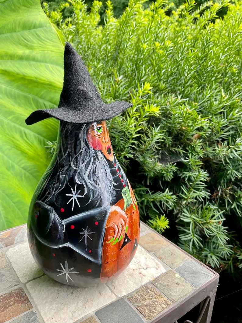 HALLOWEEN WITCH GOURD, Hand Painted Gourd, Halloween Decor, Unique ...
