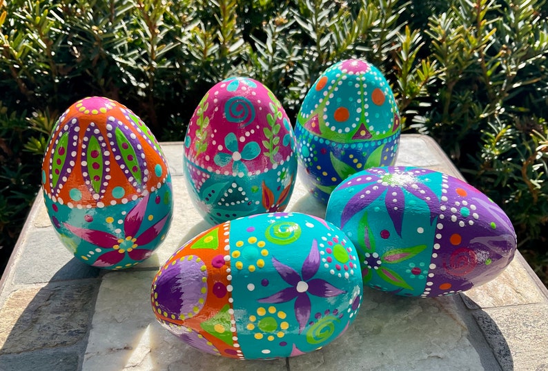 MOSAIC PATTERN Wooden EGGS, Hand Painted Eggs, Original Design, Bright Colors, Easter/Spring Decor, Easter Gift, Mothers Day Gift, Egg Art image 7