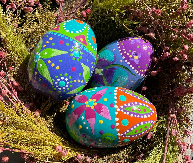 MOSAIC PATTERN Wooden EGGS, Hand Painted Eggs, Original Design, Bright Colors, Easter/Spring Decor, Easter Gift, Mothers Day Gift, Egg Art image 9