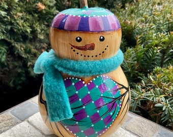 SNOWMAN GOURD, Hand Painted Gourd, Christmas Decor, Winter Decor, For the Snowman Lover/Collector, Great Teacher Gift or Co-Worker Gift Idea