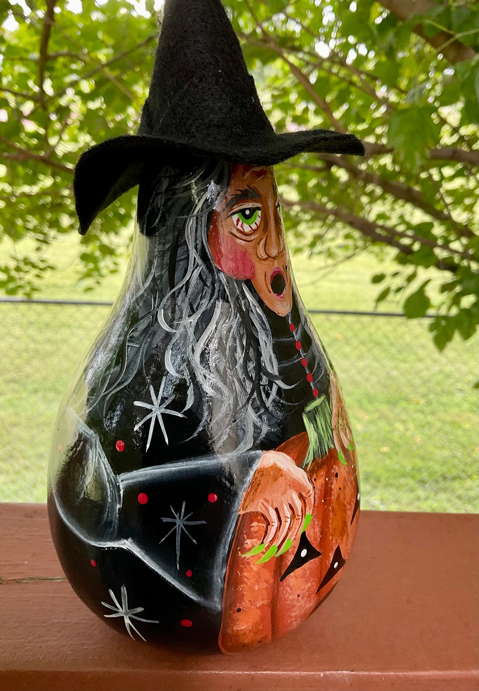 HALLOWEEN WITCH GOURD, Hand Painted Gourd, Halloween Decor, Unique ...