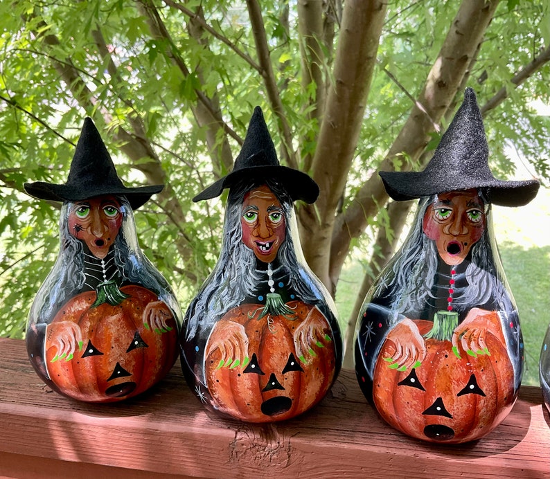 HALLOWEEN WITCH GOURD, Hand Painted Gourd, Halloween Decor, Unique ...
