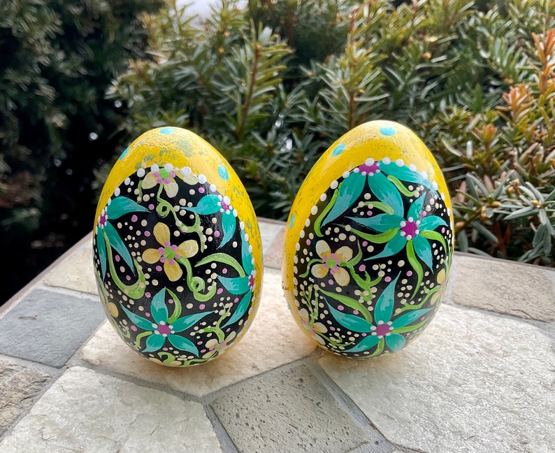 WOODEN MOSIAC EGG, Hand Painted Egg, Easter Decor, Spring Decor, Easter Gift, Mothers Day Gift, Birthday Gift, Egg Collectible, Egg Art Yellow