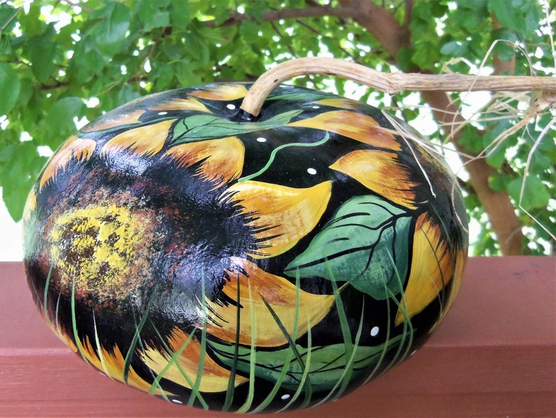 SUNFLOWER GOURD Hand Painted Gourd Original Design Canteen Etsy