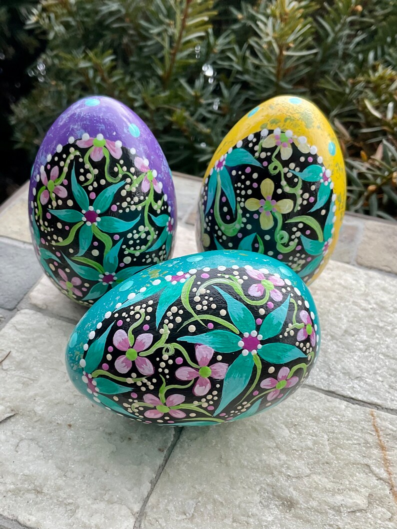 WOODEN MOSIAC EGG, Hand Painted Egg, Easter Decor, Spring Decor, Easter Gift, Mothers Day Gift, Birthday Gift, Egg Collectible, Egg Art image 1