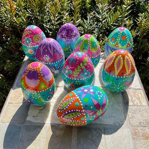 MOSAIC PATTERN Wooden EGGS, Hand Painted Eggs, Original Design, Bright Colors, Easter/Spring Decor, Easter Gift, Mothers Day Gift, Egg Art image 2