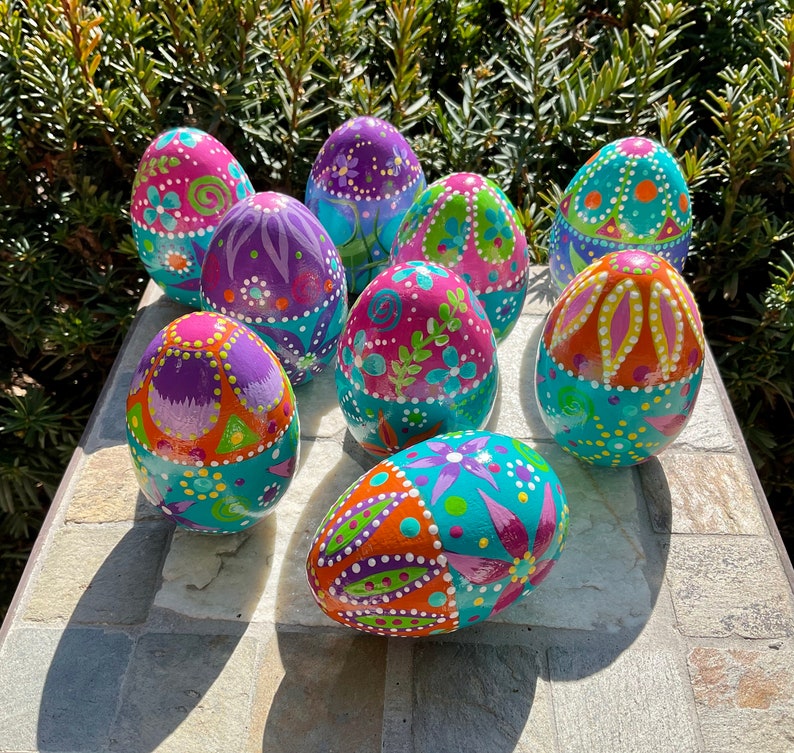 MOSAIC PATTERN Wooden EGGS, Hand Painted Eggs, Original Design, Bright Colors, Easter/Spring Decor, Easter Gift, Mothers Day Gift, Egg Art image 2