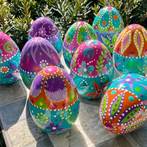 MOSAIC PATTERN Wooden EGGS, Hand Painted Eggs, Original Design, Bright Colors, Easter/Spring Decor, Easter Gift, Mothers Day Gift, Egg Art image 3