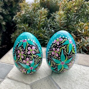 WOODEN MOSIAC EGG, Hand Painted Egg, Easter Decor, Spring Decor, Easter Gift, Mothers Day Gift, Birthday Gift, Egg Collectible, Egg Art Dark Turquoise