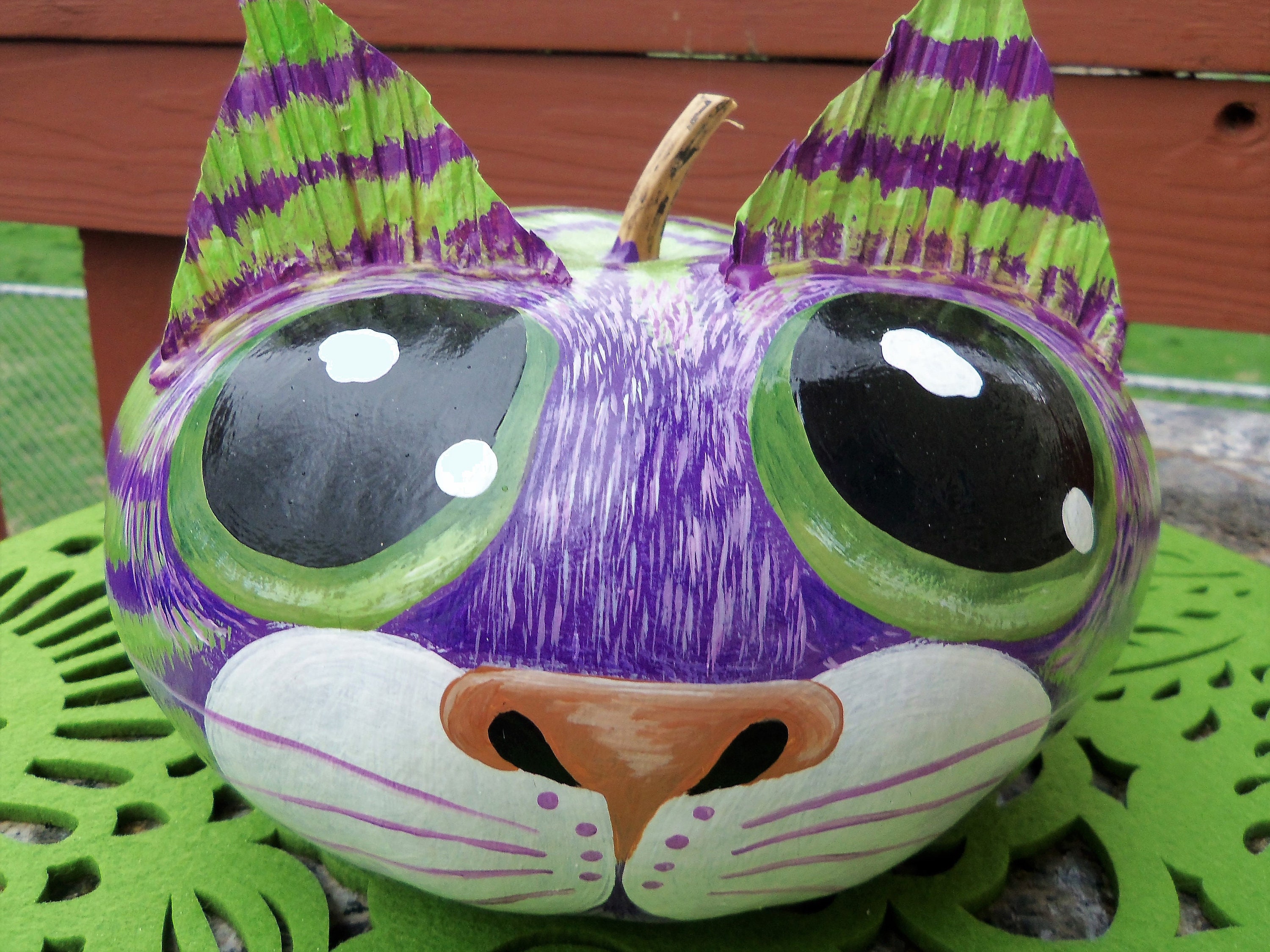 Hand Painted CAT GOURD Cat Head Gourd Purple & Green Cat | Etsy UK