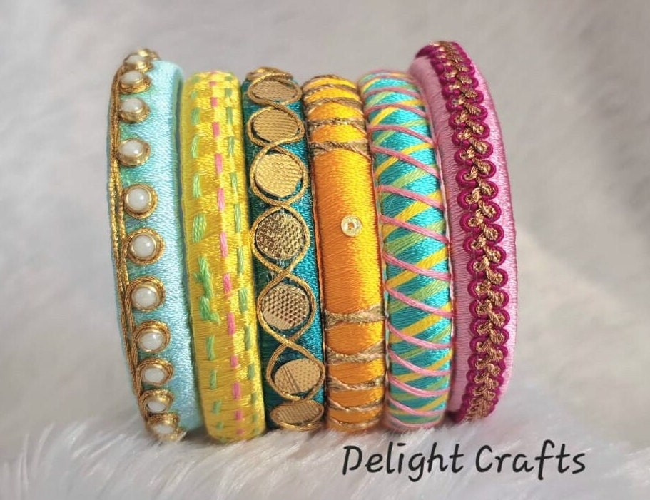Garbha Dandiya Special Dazzling Multi Color Thread Bangles "Set of 6" Navaratri Bracelet