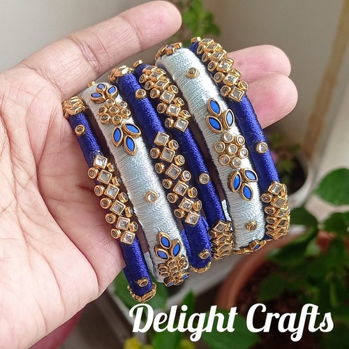 Buy Silk Thread Bangle set of 6 Choose BLUE or PINK Online in India - Etsy Buy Silk Thread Bangle set of 6 Choose BLUE or PINK Online in India - Etsy