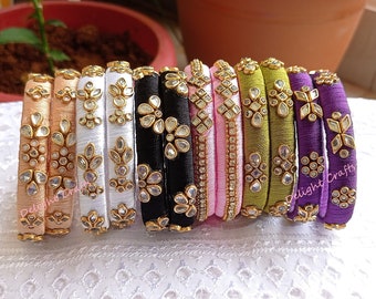 Multi color Silk Thread Kundan Bangles "Set of 12"