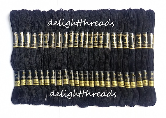 24 Black Anchor Cotton Embroidery Thread skeins / Floss (Noir) for Cross /  Long Stitch