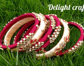 Silk Thread Bangle &quot;Set of 6&quot; - Choose from BLUE, PINK or RED Combination