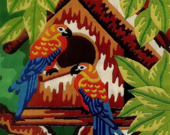 Anchor Stitch Kit - COLORFUL PARROTS Hand Embroidery Kit - Do it Yourself - Popinjay Psittacines