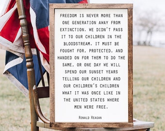 Ronald Reagan Freedom Quote Sign: Patriotic Farmhouse Wall Art