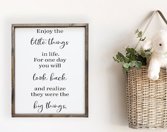 Enjoy Little Things Wood Sign: Hand Painted Framed Wall Art