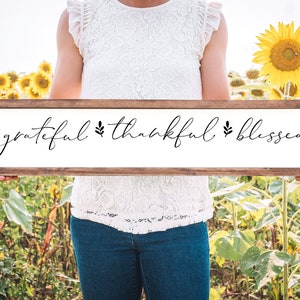 Grateful Thankful Blessed Sign Farmhouse Decor Sign Framed Wood Wall Art housewarming gift welcome sign decor modern wall decor