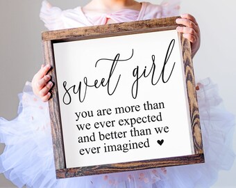 Sweet Girl Nursery Sign, Stained Wood Frame, Baby Shower Gift