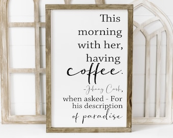 VinMea Rustic Wooden Sign - 'This Morning With Her Having Coffee' Johnny Cash Quote, 12x12 Inch Framed Wall Art - View #3
