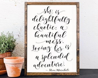 Framed Wood Sign: "She Is Delightfully Chaotic" - Handmade Home Decor