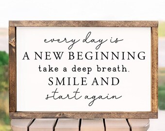 Inspirational Framed Wood Sign: New Beginning, Motivational Decor