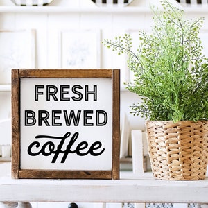 Fresh Brewed Coffee Sign: Handmade Wood Coffee Bar Decor