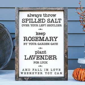 Always throw spilled salt over your shoulder lavender rosemary wood framed sign witches  magic halloween decor fall Gift