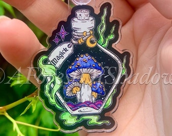 Magick Mushroom Keychain, Witchy Potion Bottle Keyring, Fungi Lovers Gift, Witchy accessories, Mushroom wearable art, cottagecore charm
