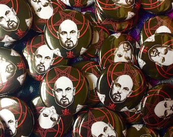 Anton LaVey Button Badge, Church of Satan, Occult Art