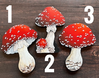 Hand painted Fungi Wall Decor, mushroom wall art, fungi lovers gift, fungi wall plaque, Amanita art, cottagecore home decor, fly agaric art