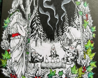 PRINTED SECONDS Yule Pack of Greetings Cards, Scandi Xmas cards, art nouveau Xmas cards, winter solstice art cards, gnome Christmas card
