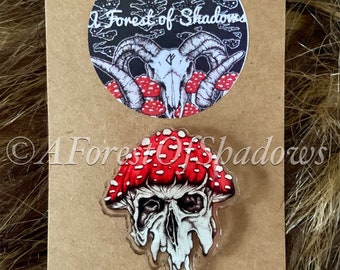 Smeltende paddestoel schedel pin-badge, cadeau schimmelliefhebbers, paddenstoelaccessoires, draagbare kunst schimmels, psychedelische pin, trippy-badge
